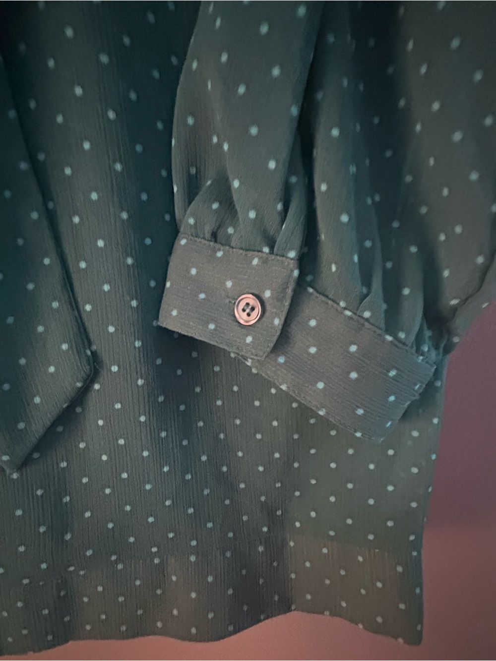 The Limited Teal Polka Dot Tie Neck Blouse XS | Sheer 3/4 Sleeve - Picture 5 of 8